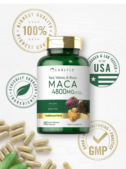 Carlyle Maca-Wurzel Kapseln für Frauen & Männer | 180 Kapseln | Hochpotenter Extrakt | Nicht-GVO & Glutenfrei