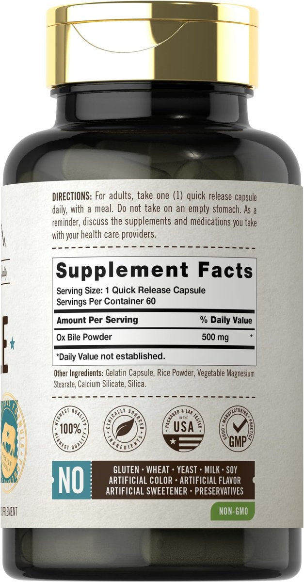 Carlyle Ox Galle Supplement 500 mg | 60 Kapseln | Verdauungsenzyme | Non-GMO & Glutenfrei | von Herbage Farmstead