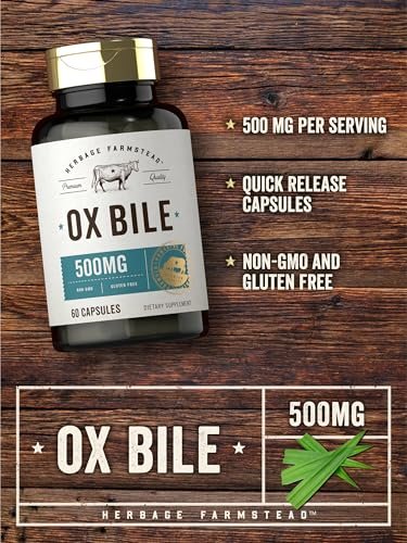 Carlyle Ox Galle Supplement 500 mg | 60 Kapseln | Verdauungsenzyme | Non-GMO & Glutenfrei | von Herbage Farmstead