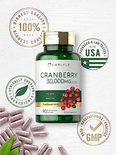 Carlyle Cranberry Kapseln | 90 Kapseln | Nicht-GVO und glutenfreie Formel | Cranberry Pillen aus Konzentrat-Extrakt