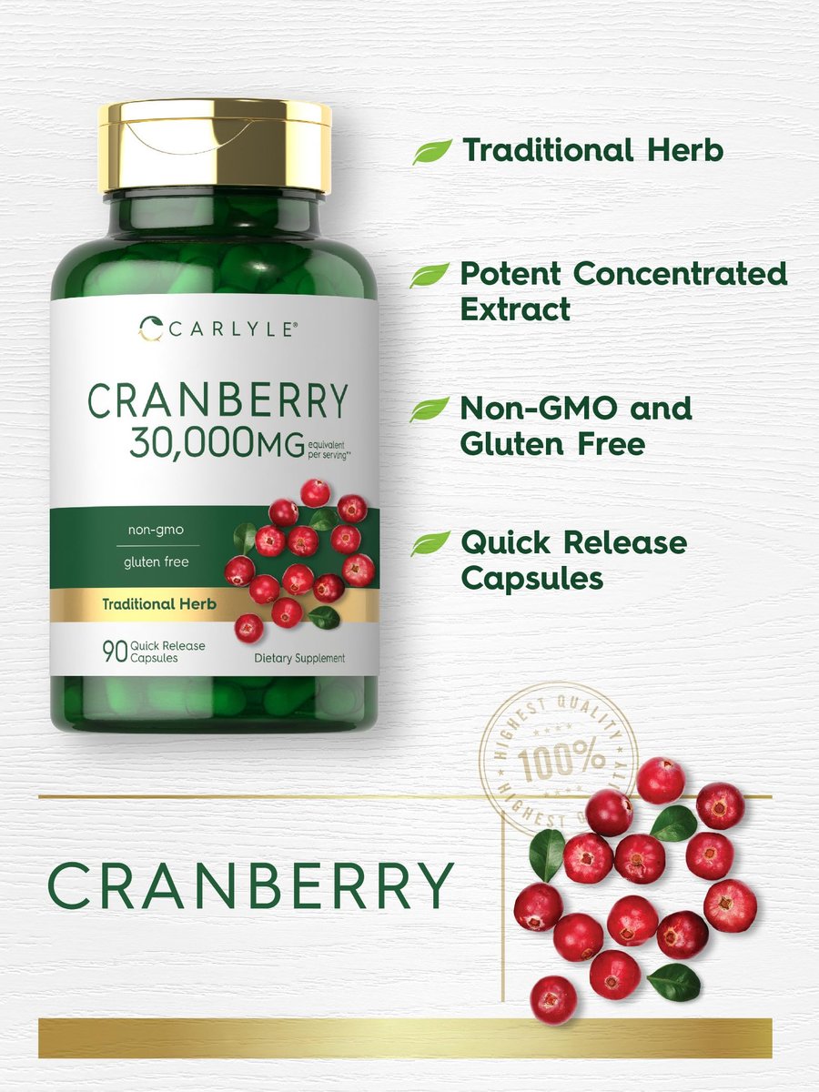 Carlyle Cranberry Kapseln | 90 Kapseln | Nicht-GVO und glutenfreie Formel | Cranberry Pillen aus Konzentrat-Extrakt