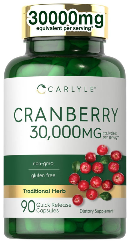 Carlyle Cranberry Kapseln | 90 Kapseln | Nicht-GVO und glutenfreie Formel | Cranberry Pillen aus Konzentrat-Extrakt
