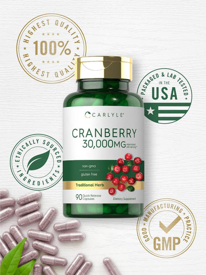 Carlyle Cranberry Kapseln | 90 Kapseln | Nicht-GVO und glutenfreie Formel | Cranberry Pillen aus Konzentrat-Extrakt