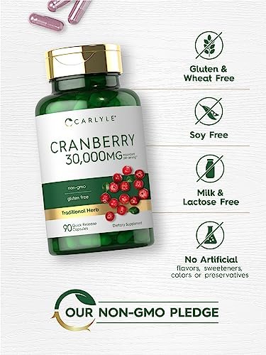 Carlyle Cranberry Kapseln | 90 Kapseln | Nicht-GVO und glutenfreie Formel | Cranberry Pillen aus Konzentrat-Extrakt