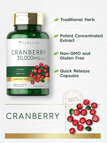 Carlyle Cranberry Kapseln | 90 Kapseln | Nicht-GVO und glutenfreie Formel | Cranberry Pillen aus Konzentrat-Extrakt