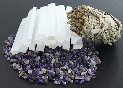 XIANNVXI 4 Zoll Selenit Kristall Sticks 6 Stück - Heilsteine für Reiki, Energiearbeit, Schutz und Reinigung - Zubehör für Altar und Hexerei