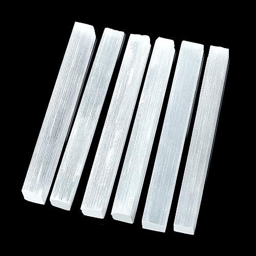XIANNVXI 4 Zoll Selenit Kristall Sticks 6 Stück - Heilsteine für Reiki, Energiearbeit, Schutz und Reinigung - Zubehör für Altar und Hexerei