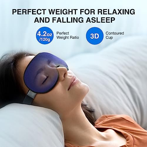 YFONG Gewichtete Schlafmaske – 3D Augenmaske für Damen und Herren, Lichtblockierend, Druckentlastung, 4,2 Unzen/120g, mit verstellbarem Riemen, für Reisen, Nickerchen, Yoga, Blau