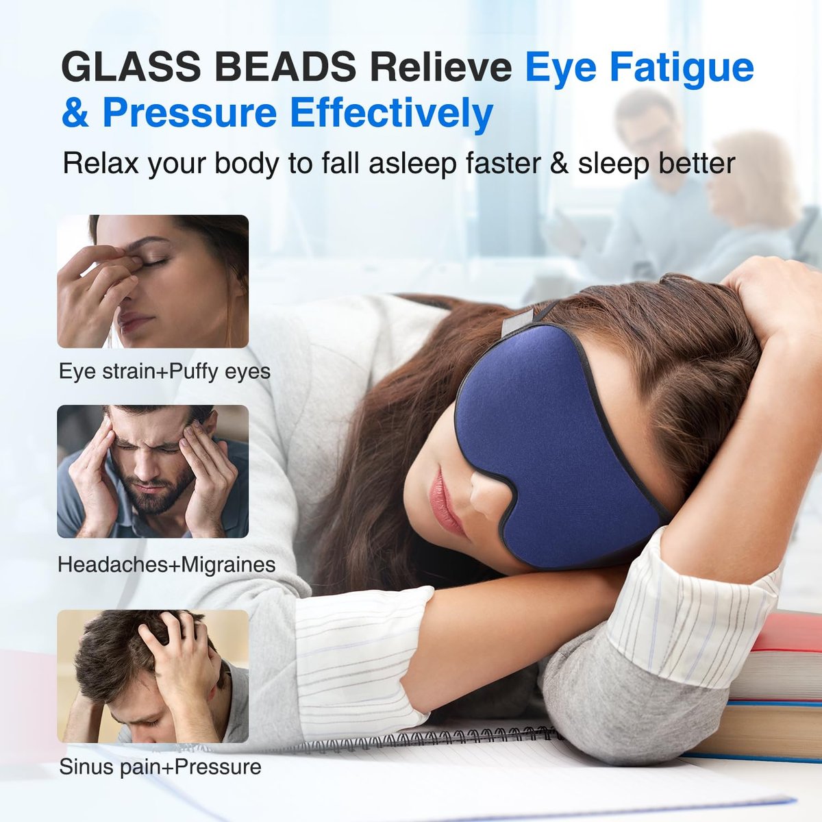 YFONG Gewichtete Schlafmaske – 3D Augenmaske für Damen und Herren, Lichtblockierend, Druckentlastung, 4,2 Unzen/120g, mit verstellbarem Riemen, für Reisen, Nickerchen, Yoga, Blau