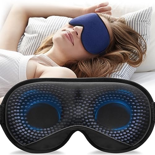 YFONG Gewichtete Schlafmaske – 3D Augenmaske für Damen und Herren, Lichtblockierend, Druckentlastung, 4,2 Unzen/120g, mit verstellbarem Riemen, für Reisen, Nickerchen, Yoga, Blau