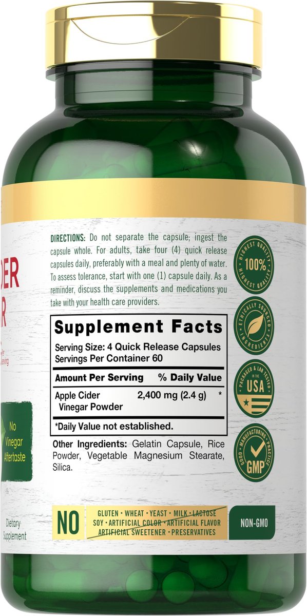 Carlyle Apfelessig Kapseln | 2400 mg | 240 Stück | Nicht-GVO, glutenfreies Nahrungsergänzungsmittel