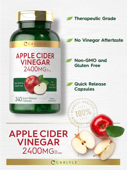 Carlyle Apfelessig Kapseln | 2400 mg | 240 Stück | Nicht-GVO, glutenfreies Nahrungsergänzungsmittel