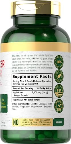 Carlyle Apfelessig Kapseln | 2400 mg | 240 Stück | Nicht-GVO, glutenfreies Nahrungsergänzungsmittel