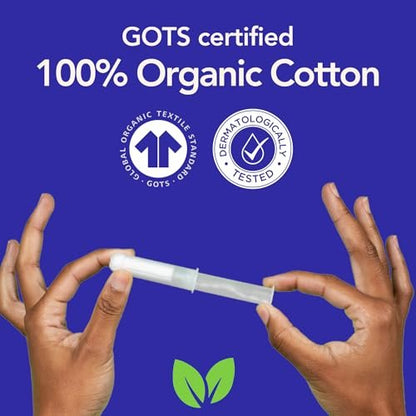 Marlow 100% Bio-Baumwoll-Tampons mit Easy-Glide-Technologie und kompaktem, pflanzlichem Applikator – BPA-frei, chlorfrei, toxin- und parfümfrei, hypoallergen, dermatologisch getestet, Super, 18 Stück