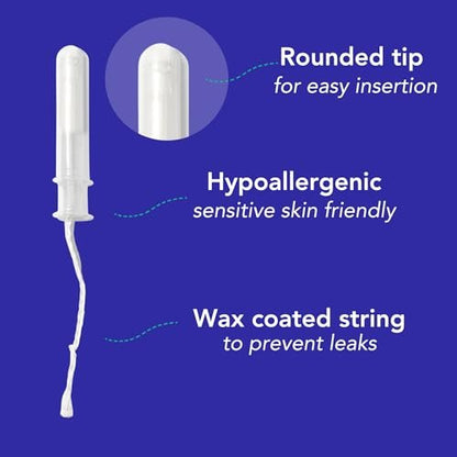 MARLOW 100% Bio-Baumwoll-Tampons mit kompaktem, pflanzlichem Applikator – chlorfrei, toxinarm, hypoallergen, dermatologisch getestet, parfümfrei, Regular, 18 Stück
