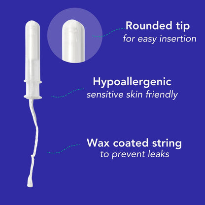 MARLOW 100% Bio-Baumwoll-Tampons mit kompaktem, pflanzlichem Applikator – chlorfrei, toxinarm, hypoallergen, dermatologisch getestet, parfümfrei, Regular, 18 Stück