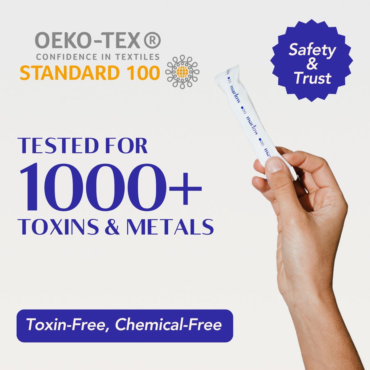 MARLOW 100% Bio-Baumwoll-Tampons mit kompaktem, pflanzlichem Applikator – chlorfrei, toxinarm, hypoallergen, dermatologisch getestet, parfümfrei, Regular, 18 Stück