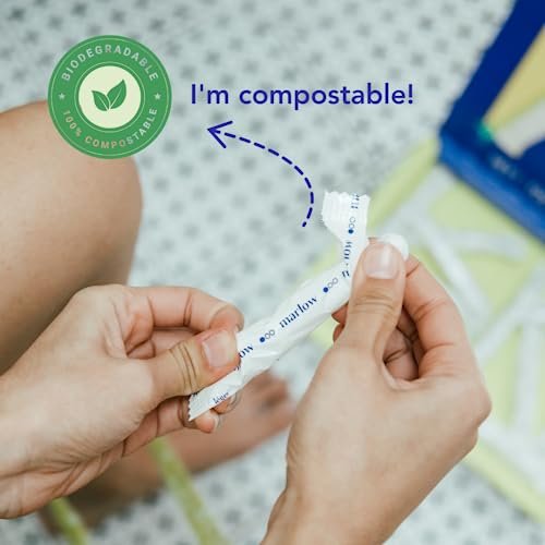 Marlow 100% Bio-Baumwoll-Tampons mit Easy-Glide-Applikator aus pflanzlichen Materialien, chlorfrei, giftfrei, hypoallergen, dermatologisch getestet, parfümfrei, Light, 18 Stück
