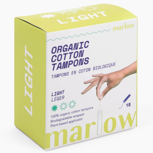 Marlow 100% Bio-Baumwoll-Tampons mit Easy-Glide-Applikator aus pflanzlichen Materialien, chlorfrei, giftfrei, hypoallergen, dermatologisch getestet, parfümfrei, Light, 18 Stück
