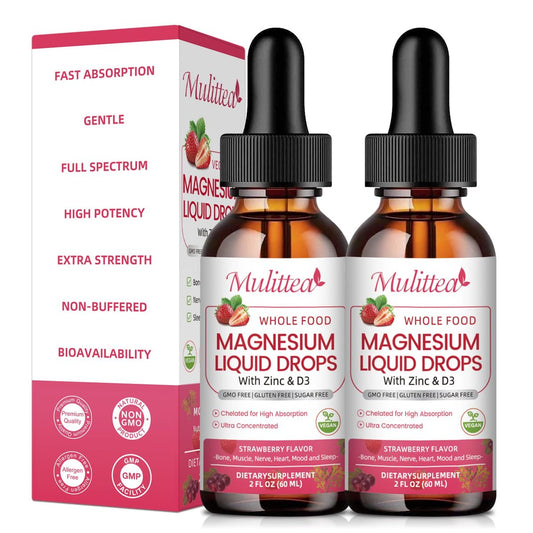 Mulittea Magnesium Glycinat Flüssig – Hochdosiert mit Vollwertnahrung, Vegan, Zuckerfrei, zur Unterstützung von Nerven, Entspannung, Muskeln und Schlaf*
