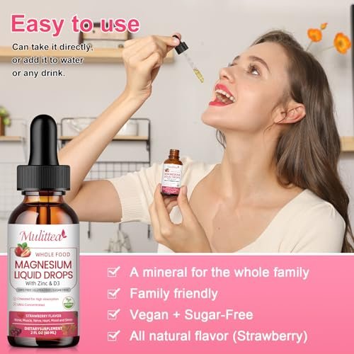 Mulittea Magnesium Glycinat Flüssig – Hochdosiert mit Vollwertnahrung, Vegan, Zuckerfrei, zur Unterstützung von Nerven, Entspannung, Muskeln und Schlaf*
