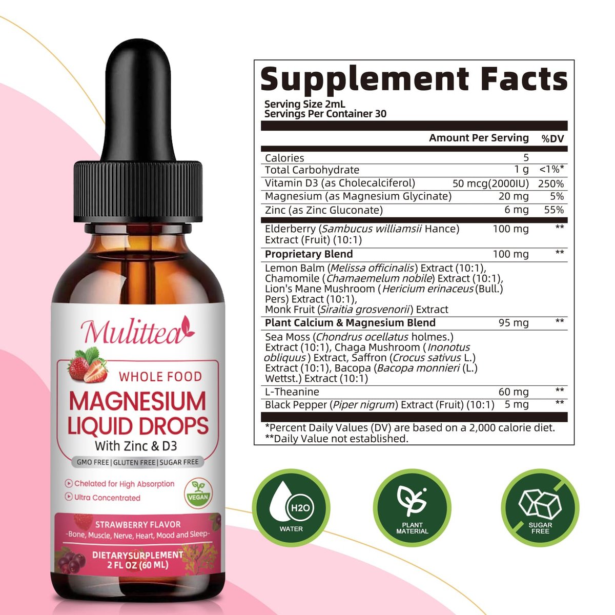 Mulittea Magnesium Glycinat Flüssig – Hochdosiert mit Vollwertnahrung, Vegan, Zuckerfrei, zur Unterstützung von Nerven, Entspannung, Muskeln und Schlaf*
