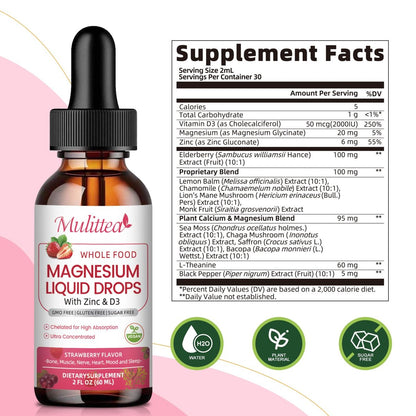 Mulittea Magnesium Glycinat Flüssig – Hochdosiert mit Vollwertnahrung, Vegan, Zuckerfrei, zur Unterstützung von Nerven, Entspannung, Muskeln und Schlaf*