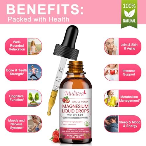 Mulittea Magnesium Glycinat Flüssig – Hochdosiert mit Vollwertnahrung, Vegan, Zuckerfrei, zur Unterstützung von Nerven, Entspannung, Muskeln und Schlaf*