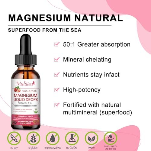 Mulittea Magnesium Glycinat Flüssig – Hochdosiert mit Vollwertnahrung, Vegan, Zuckerfrei, zur Unterstützung von Nerven, Entspannung, Muskeln und Schlaf*