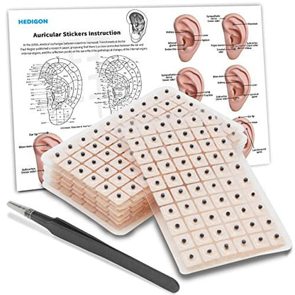 Ear Seeds Auricular Sticker Set – 420-teiliges Akupunktur-Set mit Ohrsamen, Ohrkarte und Pinzette