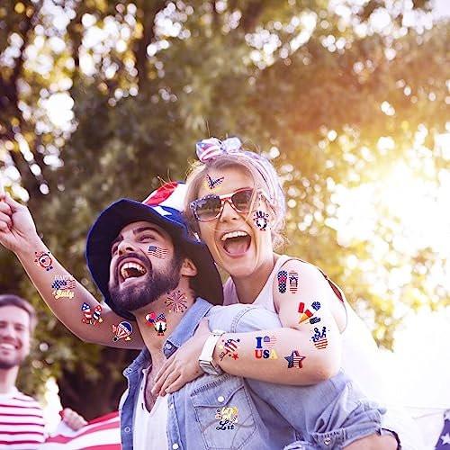 HOWAF 96 Stück USA Flag Temporäre Tattoos – 4. Juli & Unabhängigkeitstag Aufkleber, Patriotisch Rot Weiß Blau, Partygeschenke
