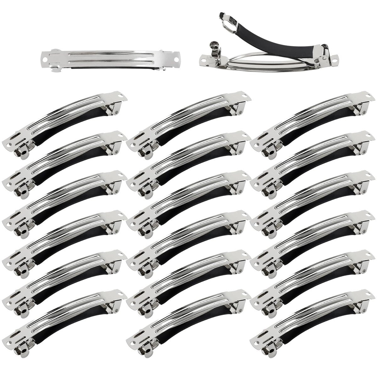 Cinaci 20er-Pack 8 cm / 3 Zoll einfache schlichte DIY-Caft-Silber-Metall-Haarspangen mit schwarzem Lederbezug, Schnapp-Haarclips für Frauen, Mädchen, Teenager (3 Zoll)