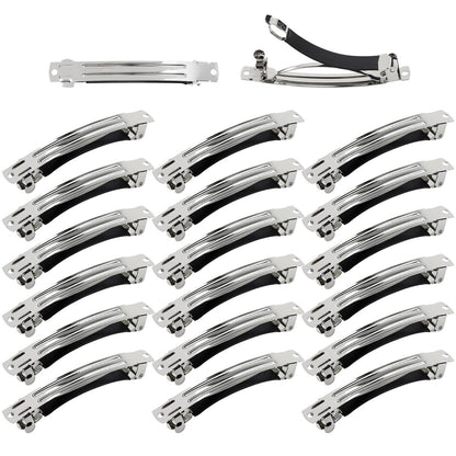Cinaci 20er-Pack 8 cm / 3 Zoll einfache schlichte DIY-Caft-Silber-Metall-Haarspangen mit schwarzem Lederbezug, Schnapp-Haarclips für Frauen, Mädchen, Teenager (3 Zoll)