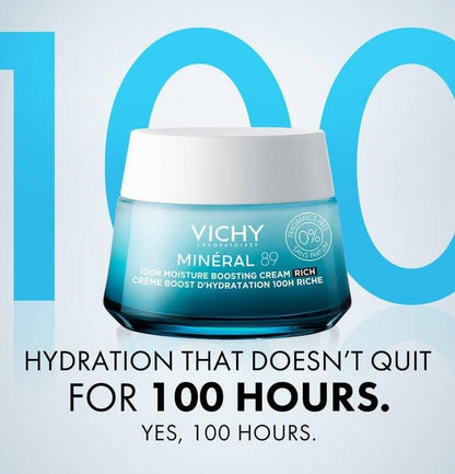VICHY Mineral 89 Rich Cream – 24h Feuchtigkeitsbooster für trockene Haut mit Hyaluronsäure, Niacinamid und Lipiden