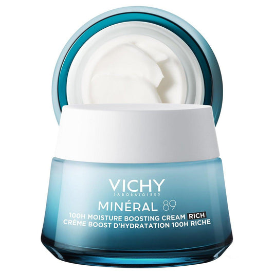 VICHY Mineral 89 Rich Cream – 24h Feuchtigkeitsbooster für trockene Haut mit Hyaluronsäure, Niacinamid und Lipiden
