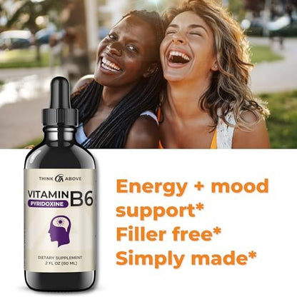 Think Above Vitamin B6 Flüssigtropfen - Pyridoxinhydrochlorid - 17 mg 1000% RDA - Ohne Füllstoffe - 30-Tage-Vorrat - (60 ml) für Erwachsene