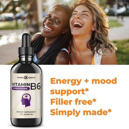 Think Above Vitamin B6 Flüssigtropfen - Pyridoxinhydrochlorid - 17 mg 1000% RDA - Ohne Füllstoffe - 30-Tage-Vorrat - (60 ml) für Erwachsene