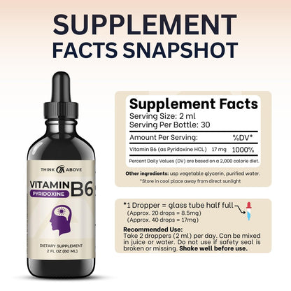 Think Above Vitamin B6 Flüssigtropfen - Pyridoxinhydrochlorid - 17 mg 1000% RDA - Ohne Füllstoffe - 30-Tage-Vorrat - (60 ml) für Erwachsene