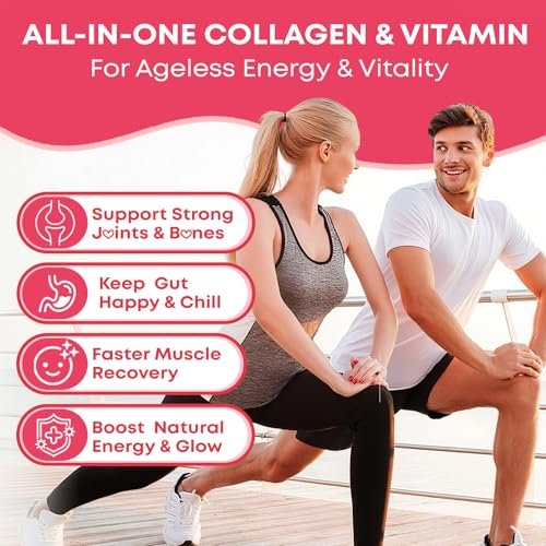 Vazatisi Kollagen-Peptid-Gummis für Frauen & Männer, Zuckerfrei, Hydrolysiertes Kollagen mit Biotin für Haut, Haare, Nägel, Verdauung, Multi-Kollagen-Protein Typ I II III V X mit Hyaluronsäure & Vitamin C, 60 Stück