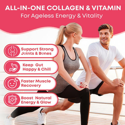 Vazatisi Kollagen-Peptid-Gummis für Frauen & Männer, Zuckerfrei, Hydrolysiertes Kollagen mit Biotin für Haut, Haare, Nägel, Verdauung, Multi-Kollagen-Protein Typ I II III V X mit Hyaluronsäure & Vitamin C, 60 Stück
