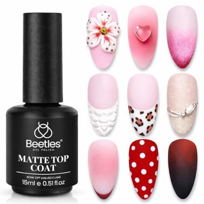 Beetles Matter Gel Top Coat für Gel-Nagellack, 15 ml – Chromfester, matter Top Coat ohne Wischschicht, pulverbeständig für Detail-Chrompulvermalerei und langanhaltende Herbst-Nagelgeschenke für Frauen