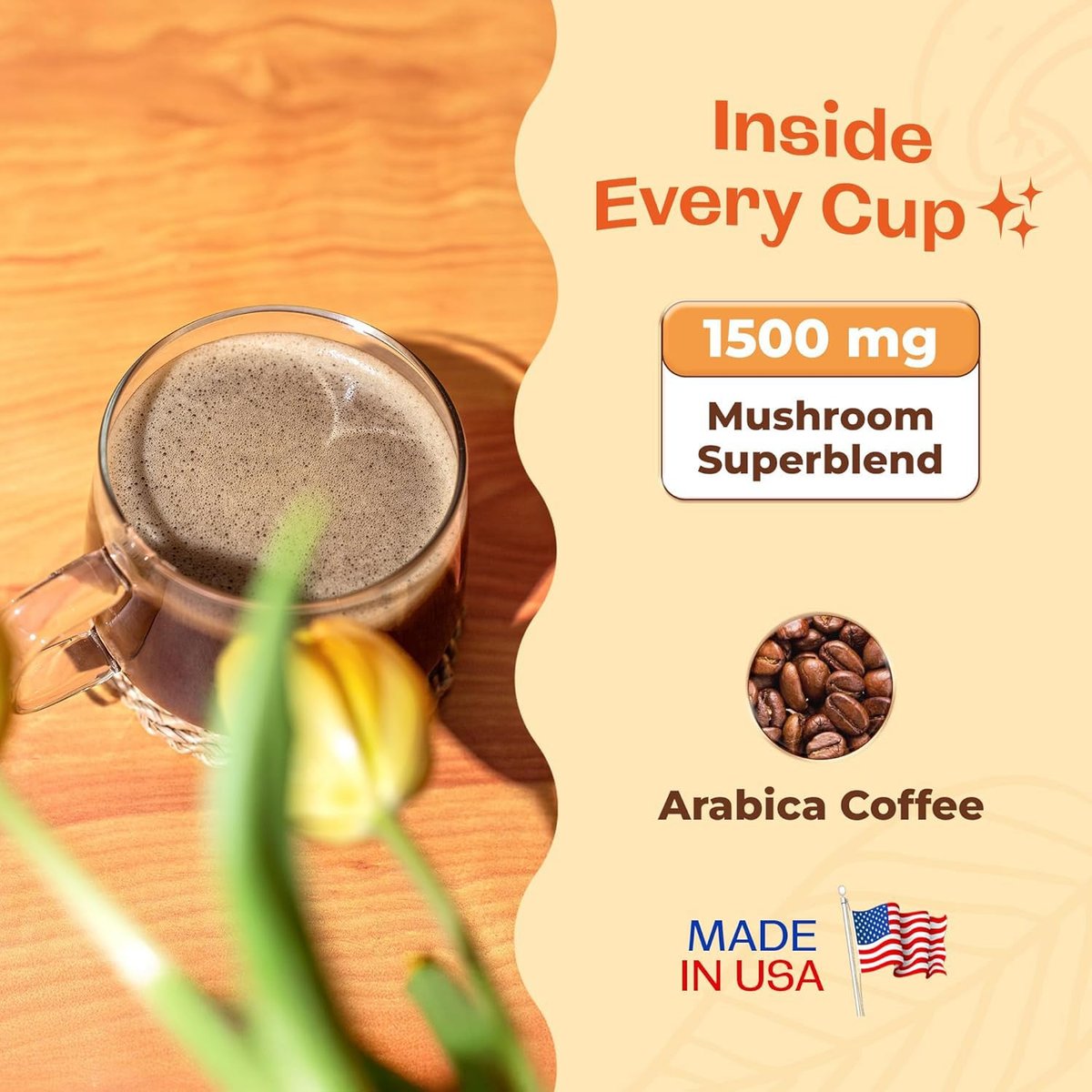 Koffeinarme Pilz-Kaffee-Mischung (60 Portionen) – Superfood Instantkaffee mit Löwenmähne, Reishi, Chaga, Cordyceps, Shiitake, Maitake und Truthahnschwanzpilzen
