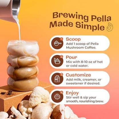 Koffeinarme Pilz-Kaffee-Mischung (60 Portionen) – Superfood Instantkaffee mit Löwenmähne, Reishi, Chaga, Cordyceps, Shiitake, Maitake und Truthahnschwanzpilzen