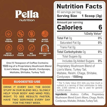 Koffeinarme Pilz-Kaffee-Mischung (60 Portionen) – Superfood Instantkaffee mit Löwenmähne, Reishi, Chaga, Cordyceps, Shiitake, Maitake und Truthahnschwanzpilzen