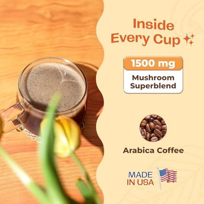 Koffeinarme Pilz-Kaffee-Mischung (60 Portionen) – Superfood Instantkaffee mit Löwenmähne, Reishi, Chaga, Cordyceps, Shiitake, Maitake und Truthahnschwanzpilzen
