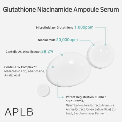 APLB Glutathion Niacinamid Ampulle Serum | LIPO GLUTA NIAC CEN™ 31,3% 1,35 fl.oz. - Koreanische Hautpflege, lang anhaltende Feuchtigkeit, verbessert die Hautelastizität, belebt und verbessert die Hautstruktur sanft
