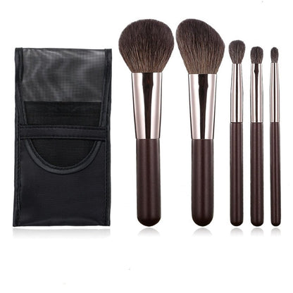 Reise-Make-up-Pinselset mit Tasche, 5-teiliges professionelles Premium-Ziegenhaar-Kosmetikpinsel-Set für Puder, Rouge, Concealer, Contouring und Highlighting
