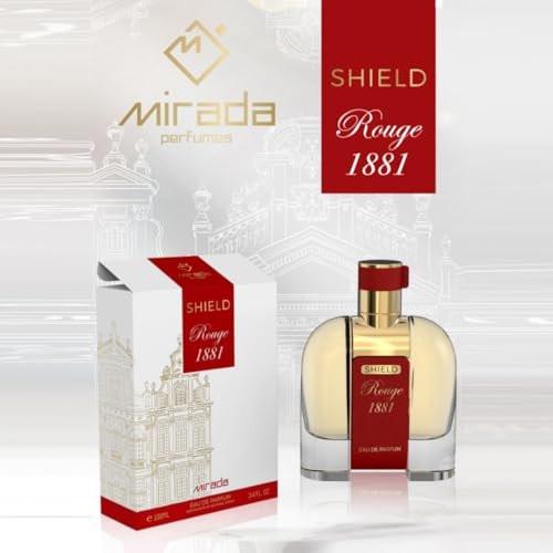 MIRADA Shield Rouge 1881 Eau de Parfum 100ml – Unisex Duft mit Safran, Jasmin, Rose, Amberholz, Amber, Tannenharz, Zedernholz
