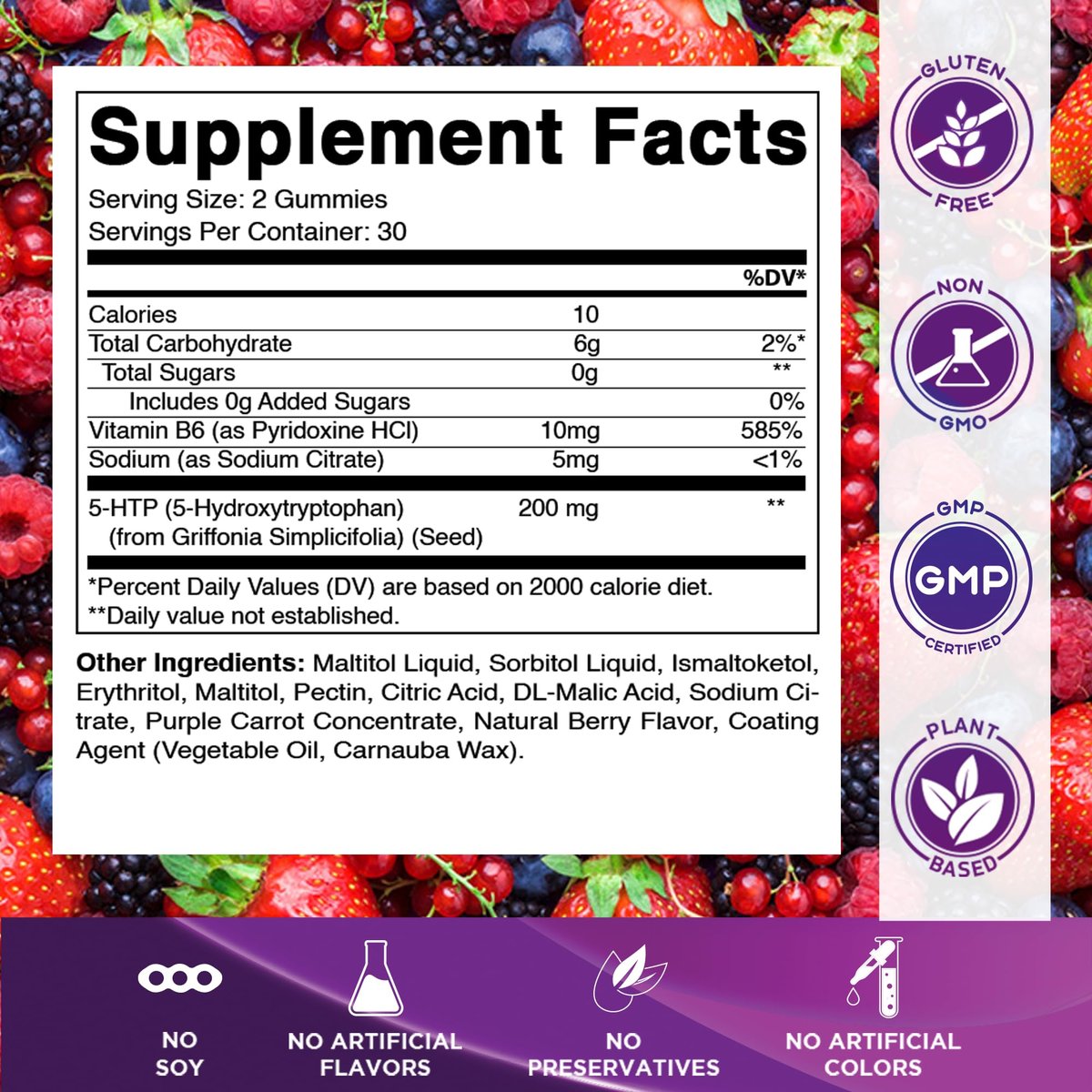 Vitamatic Zuckerfreie 5-HTP 200mg Gummibärchen mit B6 – 60 Stück, auf Pektinbasis – Stimmungsunterstützung & Stressabbau