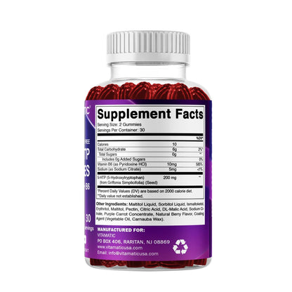 Vitamatic Zuckerfreie 5-HTP 200mg Gummibärchen mit B6 – 60 Stück, auf Pektinbasis – Stimmungsunterstützung & Stressabbau